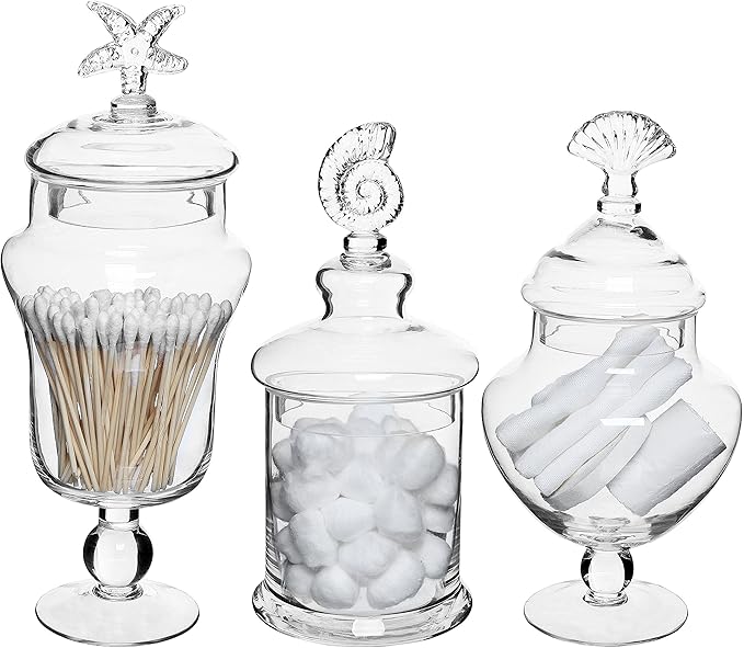 MyGift Clear Glass Apothecary Jars with Lid, Set of 3