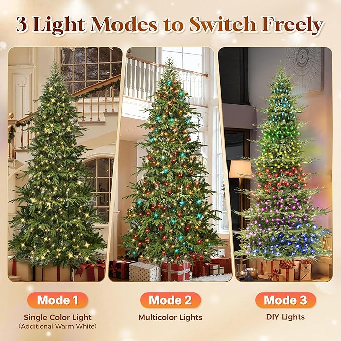 HOLLO STAR 9 ft Prelit Pencil Christmas Tree with 600 LED Lights, App Control, Aspen Artificial Christmas Tree, Multi-Color RGBW Lights, 2519 PE & PVC Branch Tips, Skinny Xmas Tree, for Home, Party