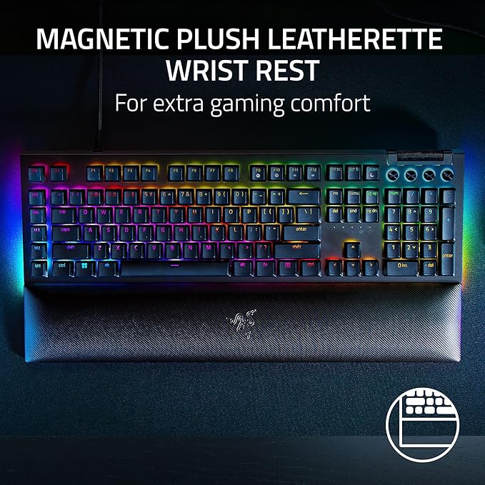 Razer BlackWidow V4 Mechanical Gaming Keyboard: Green Switches Tactile & Clicky - Chroma RGB - 6 Dedicated Macro Keys - Magnetic Wrist Rest- Multi-Function Roller &Media Keys (Renewed)