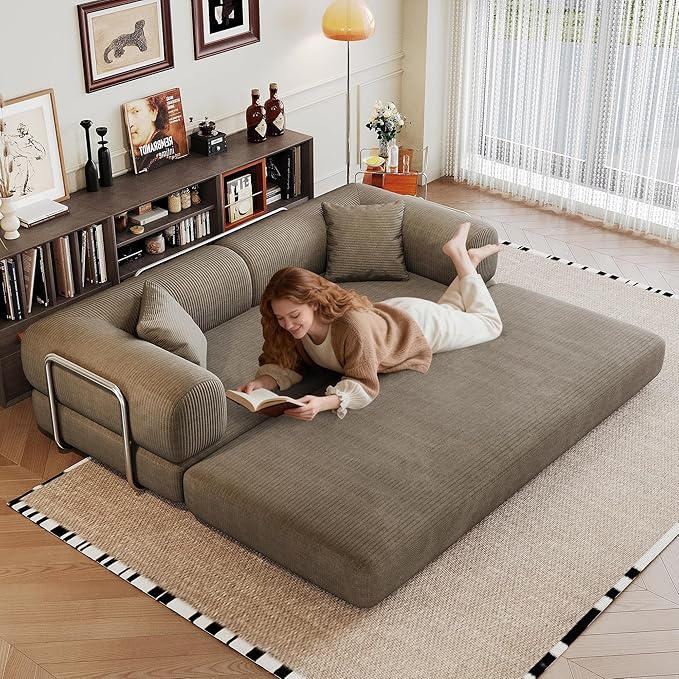 Boneless Couch Sectional Sofa,Convertible Sofa Bed with Sleeper Sofa,Futon Floor Couch Folding Sofas for Living Room,Bedroom,Apartment (Camel, 78.8''W)