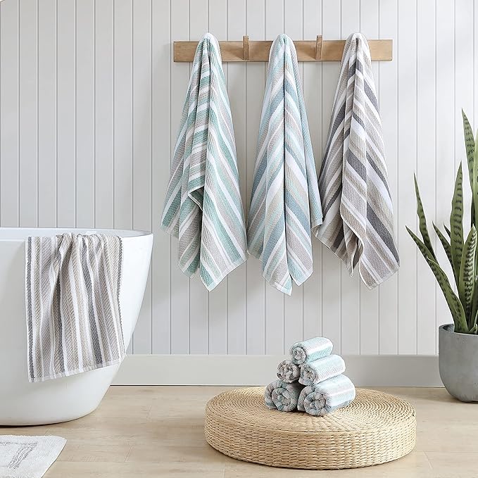 Tommy Bahama - Bath Towels Set, Highly Absorbent Cotton Bathroom Decor, Fade Resistant (Ocean Bay Grey, 3 Piece)