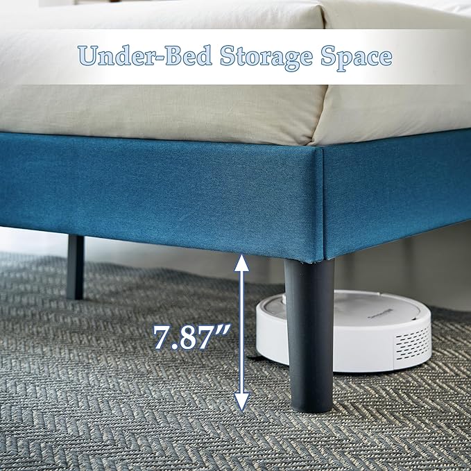 VECELO Full Size Bed Frame with Adjustable Headboard, Upholstered Button Tufted Platform Bedframe with Wood Slats Support, No Box Spring Needed, Aegean Blue