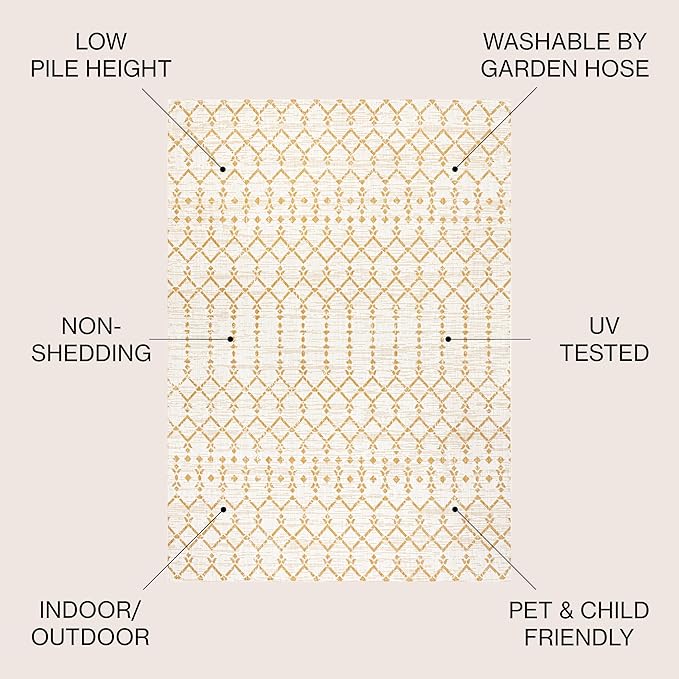 JONATHAN Y Moroccan Geometric Indoor Outdoor Area Rug 5X8 Cream/Yellow, Ourika Textured Weave for Backyard, Patio, Porch, Easy-Cleaning, High Traffic, Pet-Friendly, Non-Shedding (SMB108J-5)