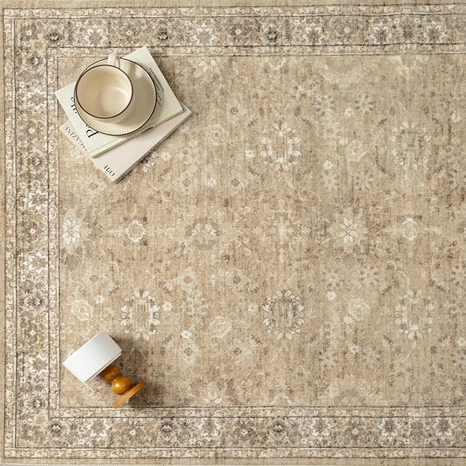 2x3 Brown Entryway Area Rug Machine Washable Doormat Kitchen Vintage Distressed Non Slip Carpet Indoor Traditional Floral Accent Throw Small Rug for Bathroom Office Bedroom Living Dining Room