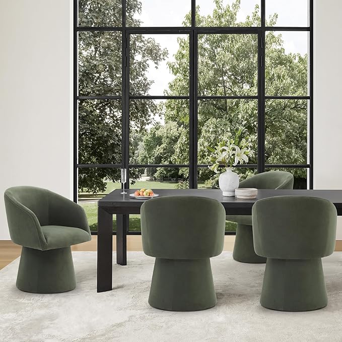 Swivel Dining Chairs Set of 1, Upholstered Mid Century Modern Deskchair with Barrel Back, Linen Fabric Kitchen Chairs for Dining Room, Bedroom, Dressing Room, Green