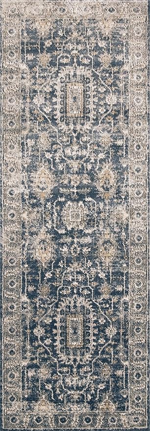 Loloi Teagan Collection TEA-03 Denim/Pebble 6'-7" x 9'-2" Area Rug, Large, Soft Neutral Rug, High-Traffic for Living Room, Bedroom, Home Office, Dining Area