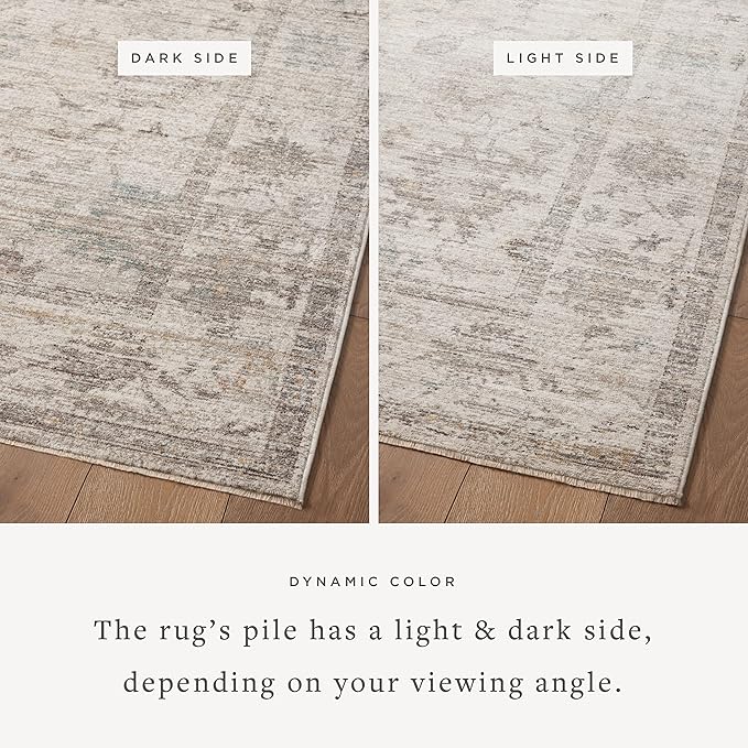 Loloi Magnolia Home by Joanna Gaines Millie Collection MIE-01 Silver/Dove 9'-6" x 9'-6", .25" Pile Height, Round Area Rug