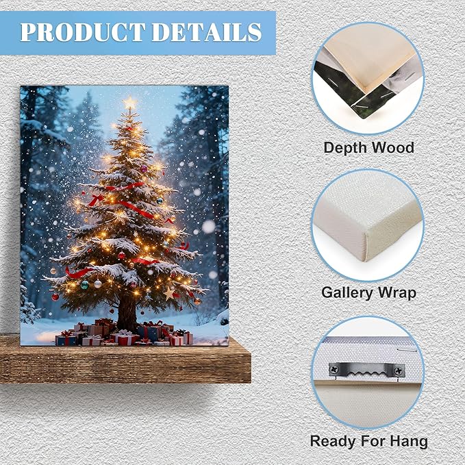 Framed Christmas Pictures Wall Decor,Vintage Pine Tree Prints,Winter Christmas Canvas Wall Art Decoration for Bedroom Bathroom Living Room Rustic Xmas Holiday Gifts (Christmas Tree 16, 11'' X 14'')
