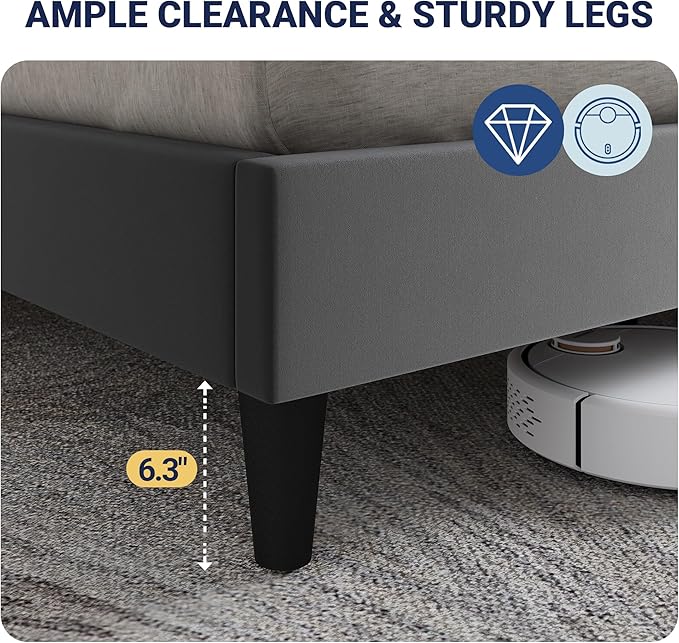 Allewie Velvet Full Size Upholstered Bed Frame with Wingback Storage Headboard & Charging Station, Platform Bed with Diamond Tufted Design & Gold Trim, No Box Spring Needed, Easy Assembly, Grey