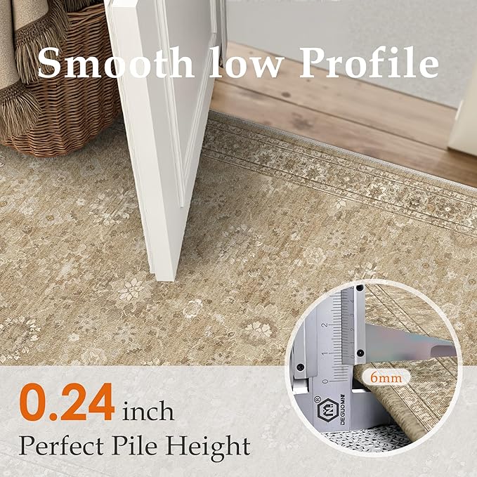 2x3 Brown Entryway Area Rug Machine Washable Doormat Kitchen Vintage Distressed Non Slip Carpet Indoor Traditional Floral Accent Throw Small Rug for Bathroom Office Bedroom Living Dining Room