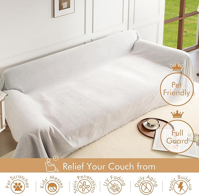 Couch Cover for 3-4 Cushion Couch Sofa Pet Friendly, Chenille Sectional L Shaped Sofa Cover Washable for Dogs Cats Kids, Furniture Protector Slipcover Decor for Living Room, 71"x150"