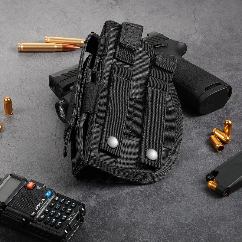 Tactical Molle Belt Gun Holster, Universal Adjustable Pistol Holsters with Mag Pouch Fits S&W M&P Shield M1911 Glock 17 26 42 (Black - Right Hand)