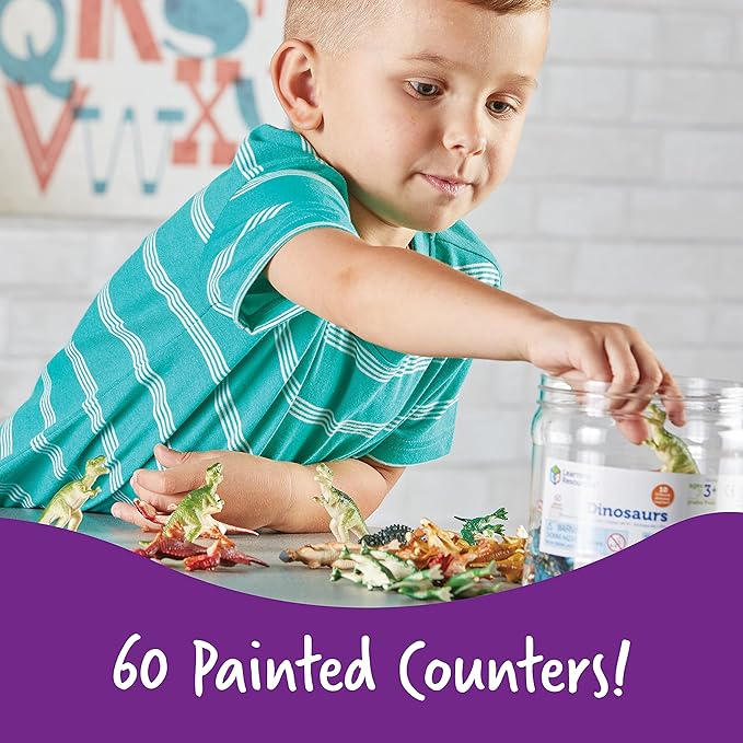 Learning Resources Dinosaur Counters - 60 Pieces, Ages 3+, Toddler Montessori Toys, Stacking Shape, Gifts For Boys And Girls, Sorting And Matching Skill Activities