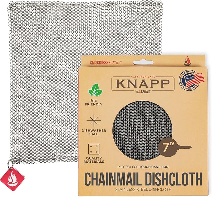 Knapp Made 7"x5" Chainmail Dishcloth - Stainless Steel Cast Iron Scrubber