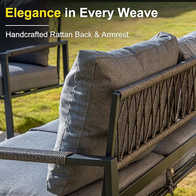 Sundale Outdoor 2 Pieces Patio Set Outdoor Metal Furniture Sets with Loveseat and Side Table, Outdoor Patio Couch for Garden, Backyard, Porch, or Balcony, All-Weather Patio Sofa with Cushions