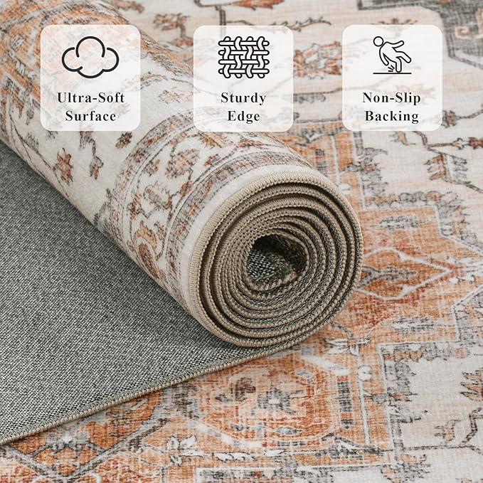 3x5 Vintage Area Rugs for Indoor Entrance Stain Resistant Washable Entryway Rug Ultra Soft Low Pile Lightweight Carpet Faux Wool Rugs for Living Room Bedroom Playroom Home Office