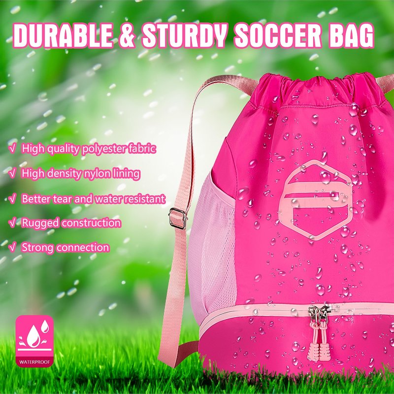 PP PICADOR Soccer Ball Bags, Drawstring Basketball Backpack for Sport Training with Ball Shoe Dry and Wet Compartments(Pink)