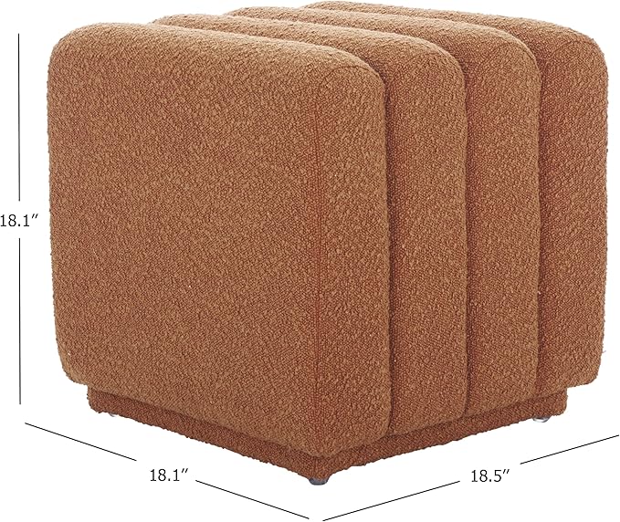 SAFAVIEH Home Collection Joseph Rust Boucle Channel Tufted Square Ottoman Seat Foot Rest (Fully Assembled)