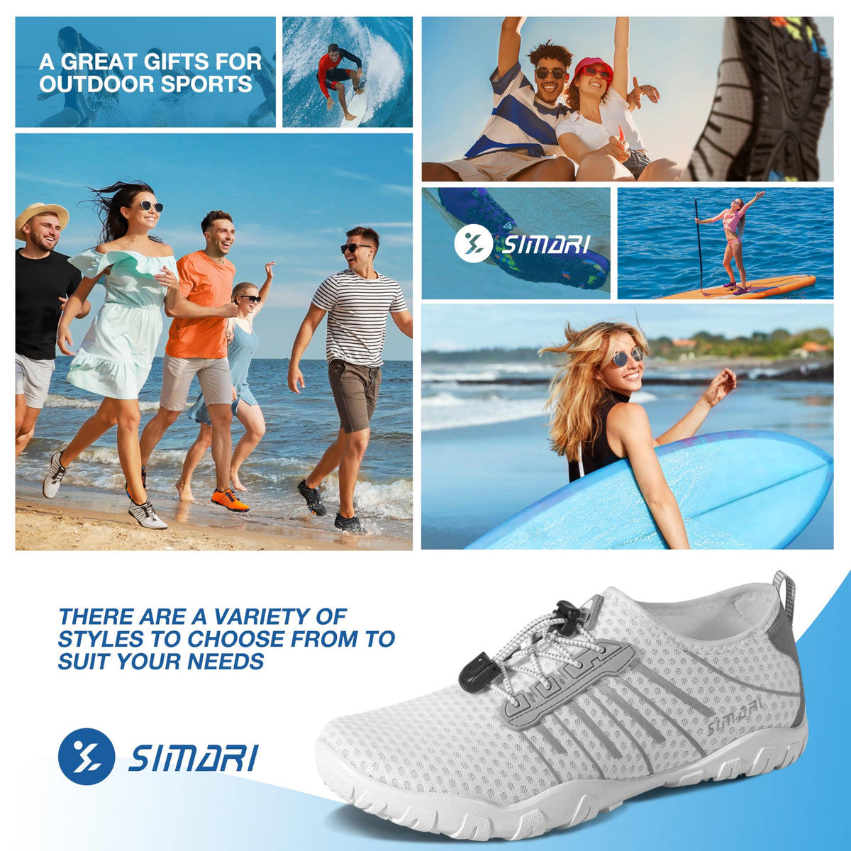 SIMARI Water Shoes for Women Men - Barefoot Quick-Dry Aqua Socks | Lightweight Swim Shoes for Surfing, Swimming, Beach Sports, Kayaking, Diving | Non-Slip Design