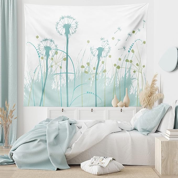 Ambesonne Spring Tapestry, Silhouette Dandelion Floral Foliage Seasonal Blooms Botany Eco Illustration, Fabric Wall Hanging Decor for Bedroom Living Room Dorm, 45" X 30", Khaki Green