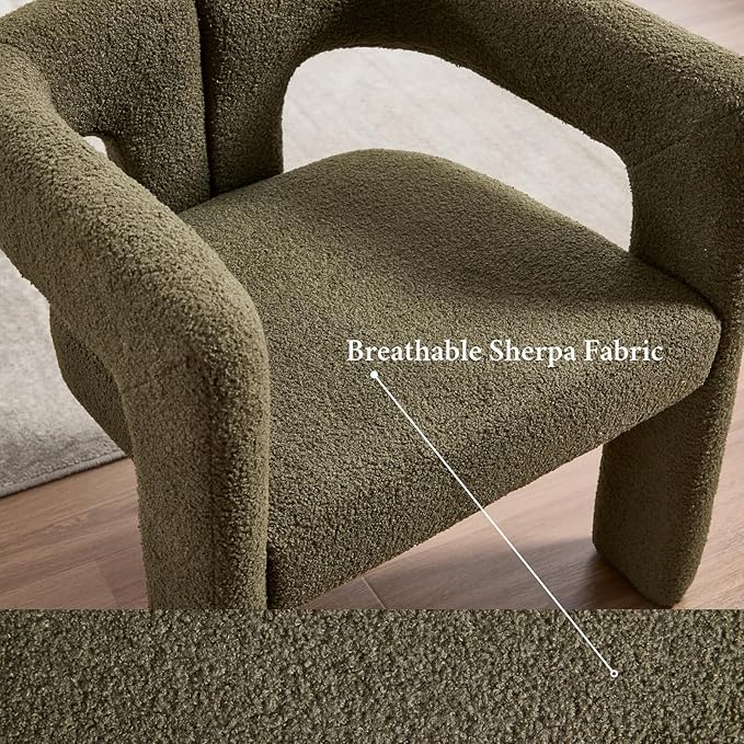 Modern Dining Chairs Set of 4, Upholstered Side Chairs Sherpa Fabric Guest Chairs with Barrel Backrest Armchair for Dining Room Living Room, Green