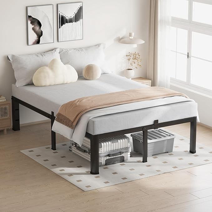 20 Inch King Size Bed Frame, 3500Lbs Heavy Duty Metal Platform with Round Corner Legs Mattress Slide Stopper, Steel Slat Support No Box Spring Needed, Noise Free, Non-Slip, Easy Assembly