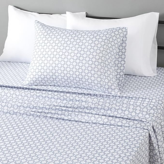 Amazon Basics Lightweight Microfiber 3-Piece Bed Sheet Set, Aqua, Printed, Twin XL