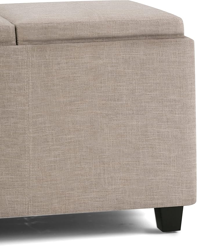 SIMPLIHOME Avalon Storage Ottoman - 42 inch Wide Upholstered Linen Look Fabric Rectangular Flip-Top Ottoman in Natural, Contemporary Coffee Table Ottoman for Living Room with Hidden Storage