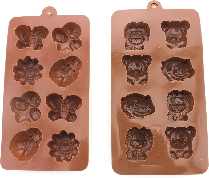 Non-stick Candy Jelly Molds, Chocolate Molds, Soap Molds, Silicone Baking Molds - Forest Cute Theme Happy Bear, Lion, Hippo - More Fun, Party Decor Set, Set of 2 (Animal)