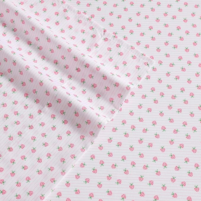 Laura Ashley - Kids Sheet Set, Ultra-Soft & Breathable Toddler Bedding with Matching Pillowcases, Wrinkle-Resistant, Ideal Girl Room Essentials (Sweet Lady Bugs Pink, Queen)