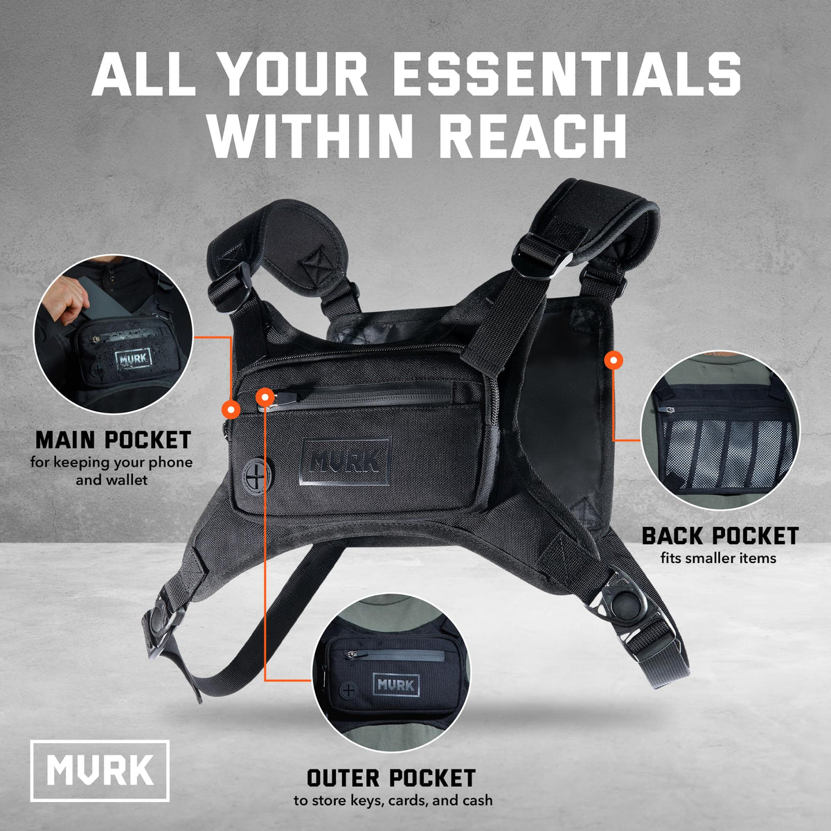 MVRK Water Resistant Running Vest Chest Pack, Phone Holder for Running, Lightweight Training Pack with Extra Storage & Reflective Detail