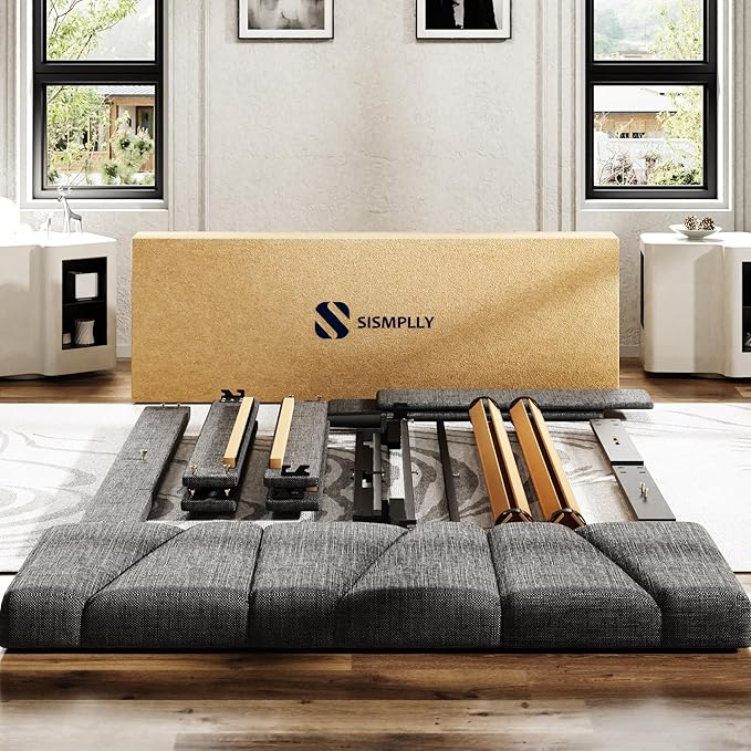 Queen Size Platform Bed Frame with Modern Upholstered Headboard, Wooden Slats Support, Noise Free, No Box Spring Needed, Easy Assembly, Dark Grey, Linen