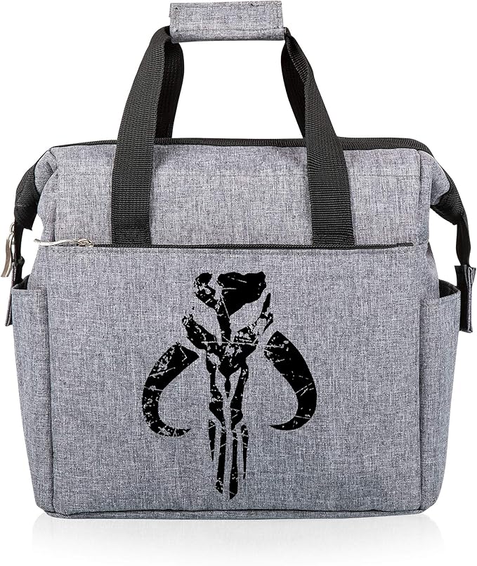 PICNIC TIME Star Wars Mandalorian Mythosaur Skull On The Go Lunch Bag, Soft Cooler Lunch Box, Insulated Lunch Tote, Leak-Resistant Work Lunchbox, Reusable Thermal Cooler Bag, (Heathered Gray)