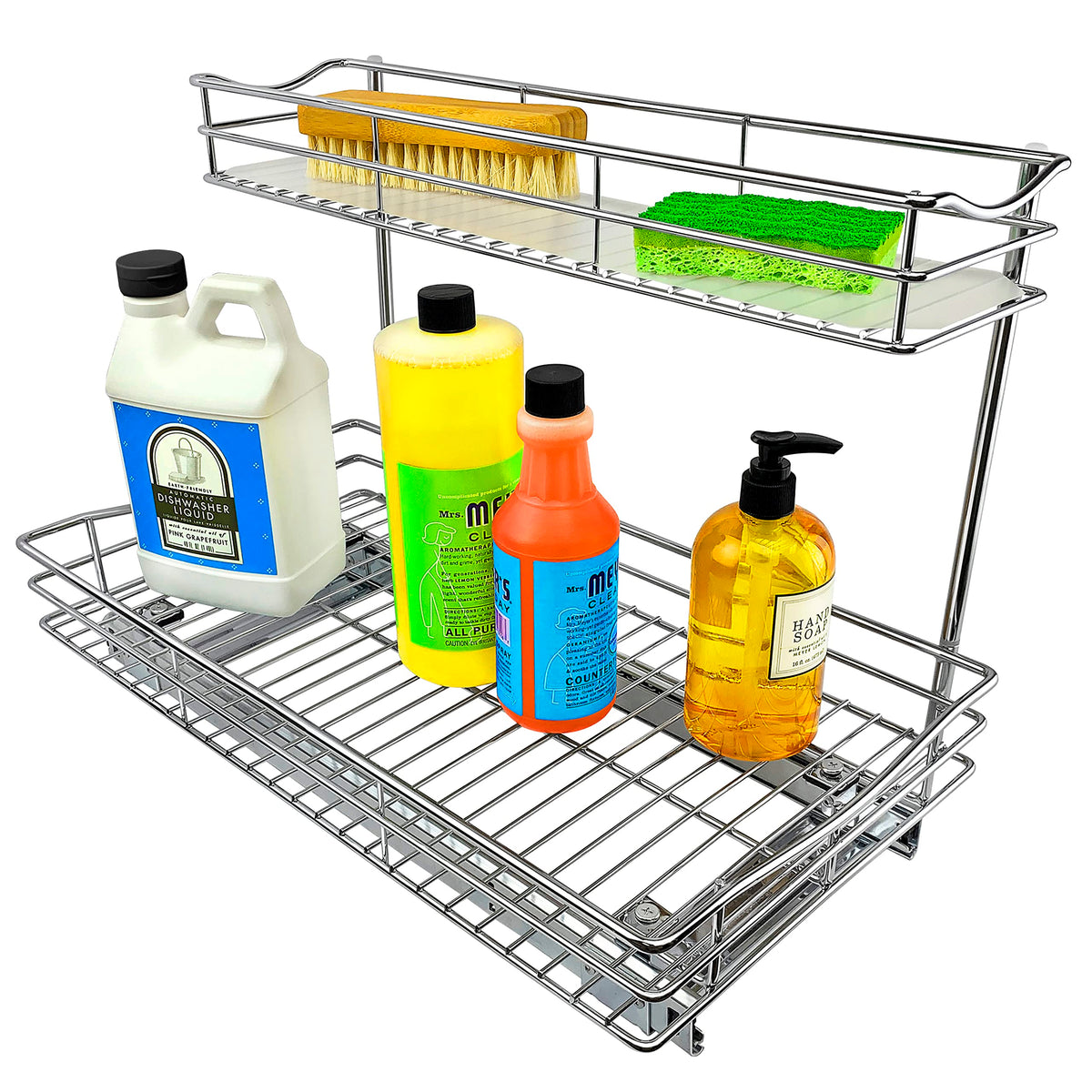 LYNK PROFESSIONAL® Pull Out Under Sink Kitchen Cabinet Organizer - 11.5 in. x 21 inch deep Drawer - Sliding Shelf Organizer for Cabinets and Undersink Storage Shelves - Lifetime Ltd. Warranty – Chrome