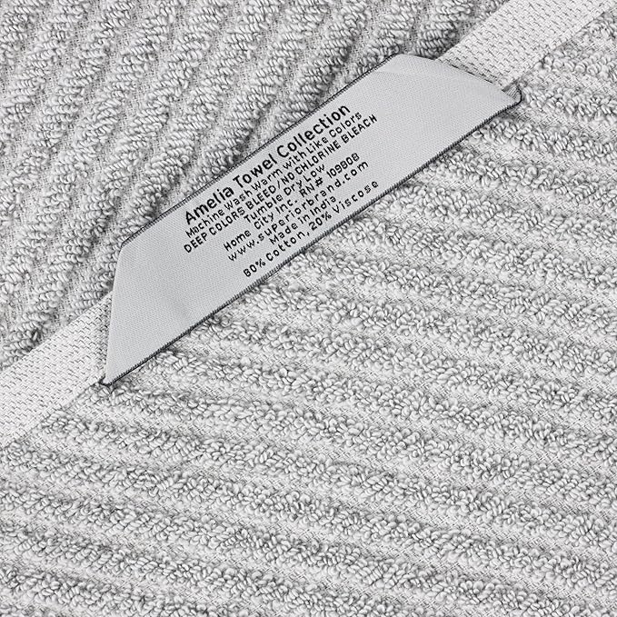 Superior Amelia Viscose Cotton Blend Medium Weight Bath Sheets, for Bathroom, Shower, Spa, Plush, Quick Dry, Ultra-Soft Towels, Essentials, Ribbed Design, Oversized Towels, Set of 2, Platinum