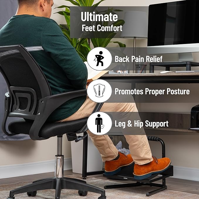 Mind Reader Foot Rest, Foot Stool, Under Desk at Work, Ergonomic, Adjustable, Office, Metal, 15"L x 14.25"W x 14.5"H, Black