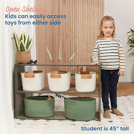 ECR4Kids Streamline 2-Shelf Double-Sided Storage Cabinet, 24in, Classroom Furniture, Grey Wash