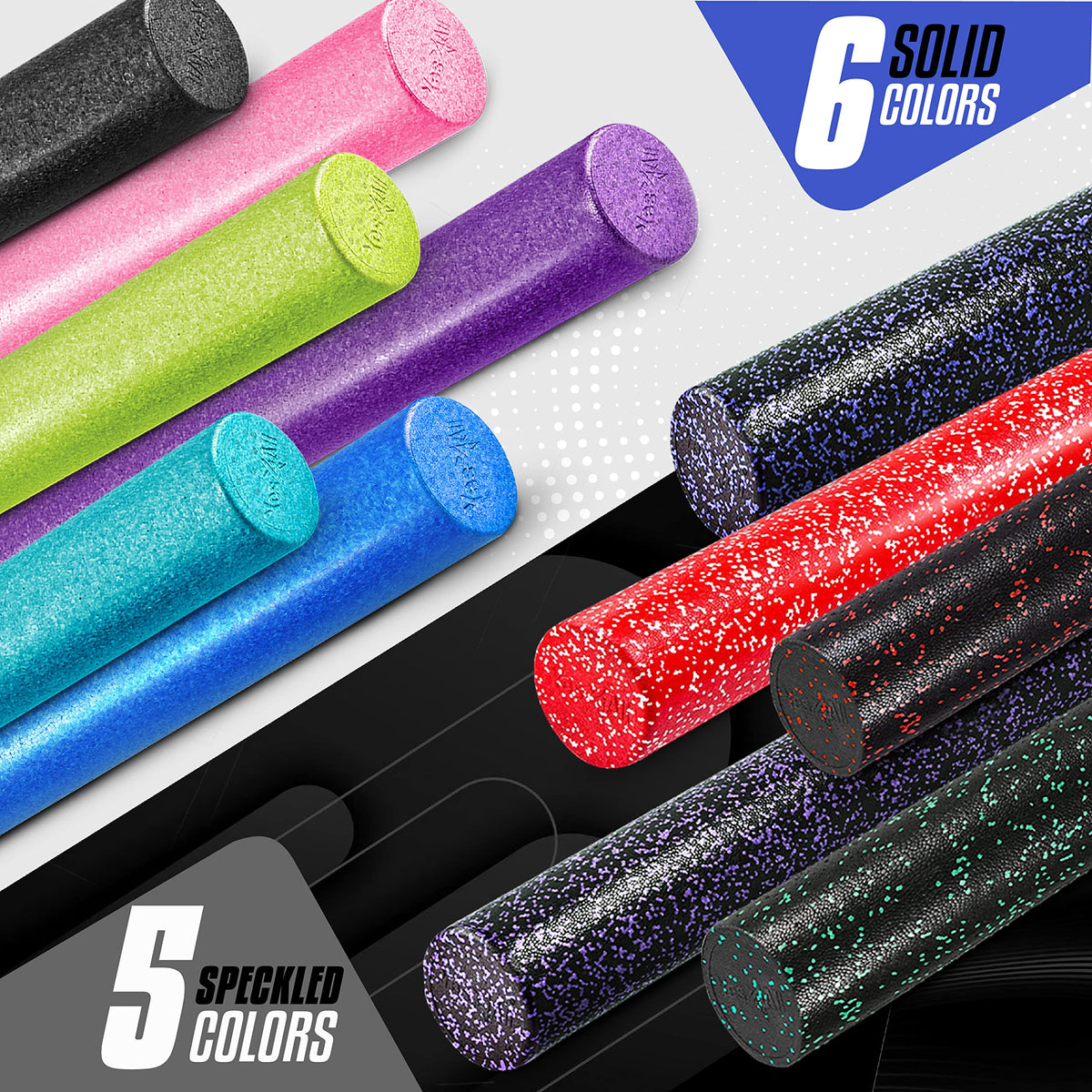 Yes4All Foam Roller, EPP High-Density Material, High Firmness Level, Back Roller for Athlete & Professional, Suitable for Full Body Massage, Yoga & Pilates, Blue Speckled, 36 Inch