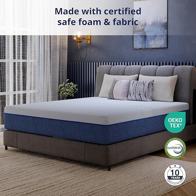 EGOHOME 12 Inch King Mattress, Gel Memory Foam with Charcoal, Fiberglass Free, CertiPUR-US Certified, Temperature-Regulating, Machine Washable Cover, 80" x 76" x 12", Medium
