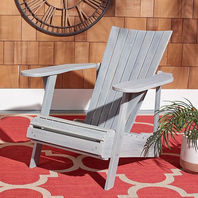 SAFAVIEH Outdoor Collection Merlin Ash Grey Adirondack Chair with Retractable Footrest