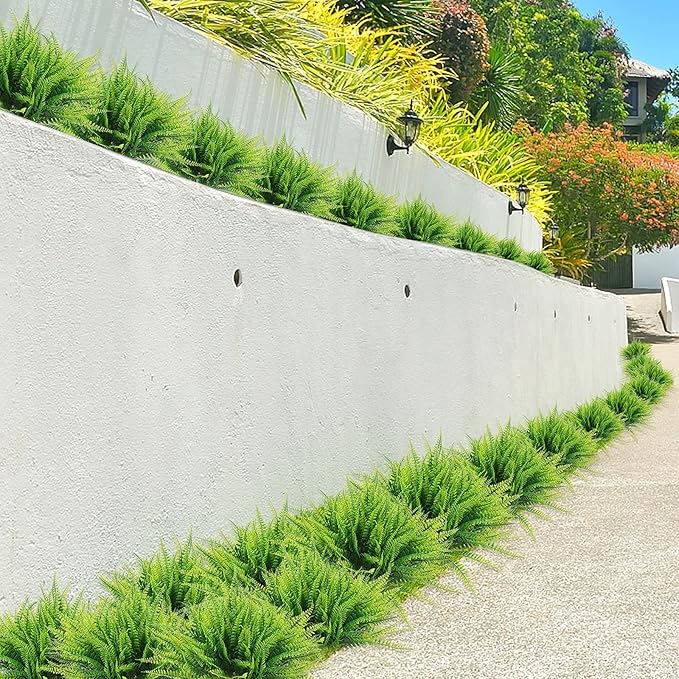 20 Bundles Artificial Boston Fern Plants – Lifelike UV Resistant Fake Plants for Outdoor & Indoor, Faux Greenery Stems for Garden, Porch, Patio, Yard, Home, Office Decor