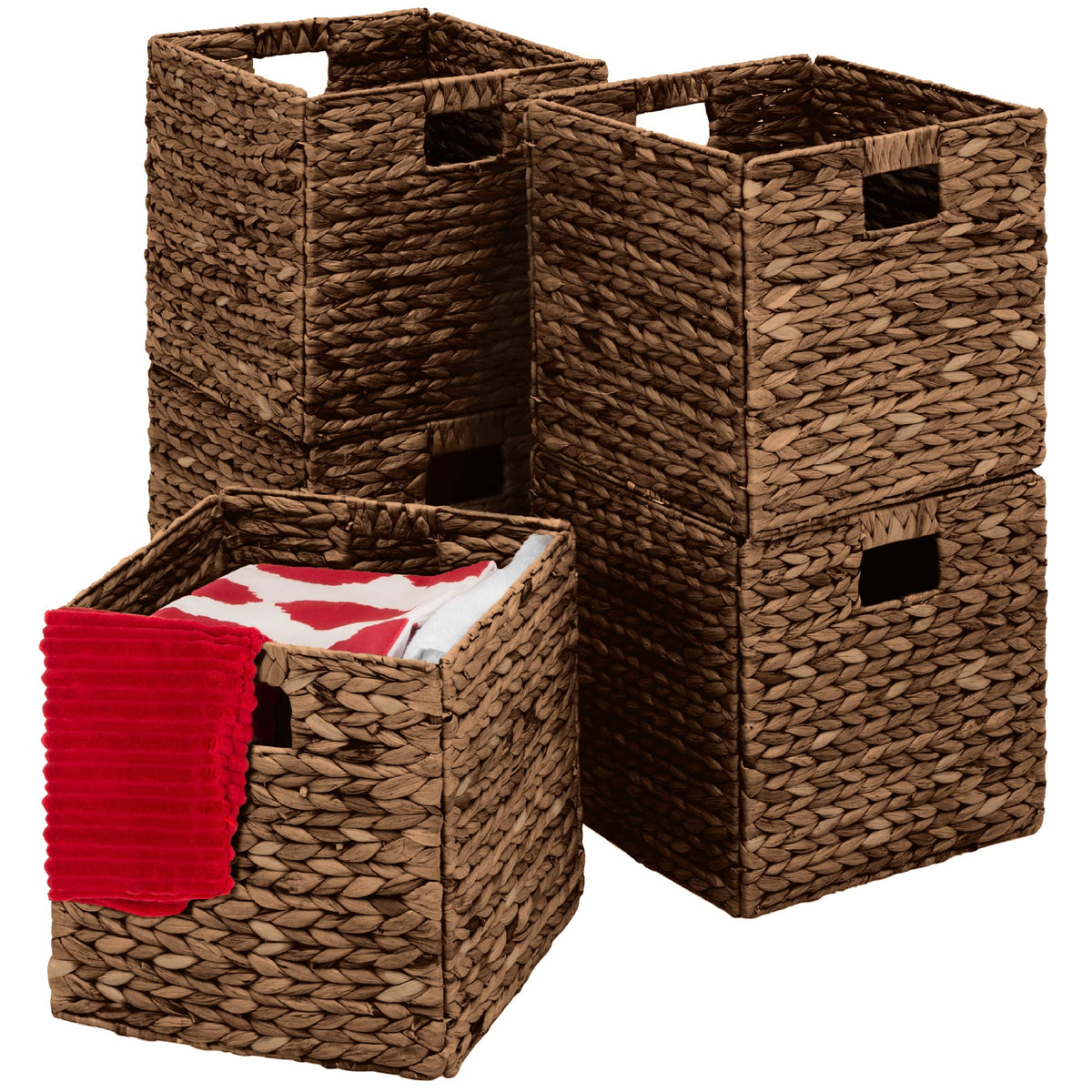 Best Choice Products 10.5x10.5in Pack of 5 Cube Storage Baskets, Water Hyacinth Multipurpose Collapsible Organizers, Handwoven Laundry Totes for Laundry, Living Room, Kids Room & Nursery - White