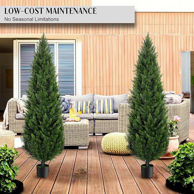 6FT Artificial Cedar Topiary Trees Set of 2，72 Inch Tall UV Protection Fake Cypress Trees for Outdoors, Realistic Potted Pine Plants for Patio, Porch, Home, Doorway Decor