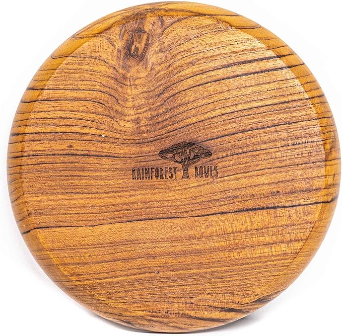 Rainforest Bowls Set of 2 8" Round Javanese Teak Wood Plates- Perfect for Everyday Use- Hot & Cold Friendly, Ultra-Durable, Premium Wooden Plates- Handcrafted by Indonesian Artisans
