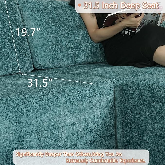 EASE MOOSE Boneless Modular Cloud Couch, Oversized U-Shaped Sectional Sofa for Living Room with Ottoman, Extra Large Movable Couches, 6-Deep-Seat Sofas for Bedroom, Apartment, Chenille (Blue)