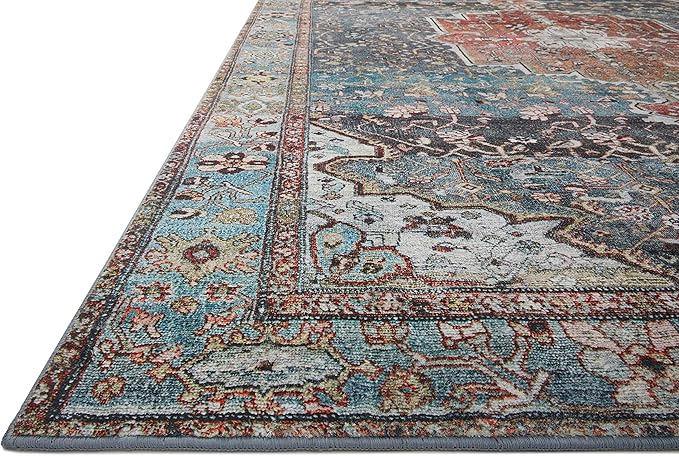 Loloi Margot Collection MAT-05 Ocean/Brick 7'-6" x 9'-6" Area Rug feat. CloudPile, No-Shed Easy Clean Large Patterned Area Rug for Living Room, Bedroom, Dining Area