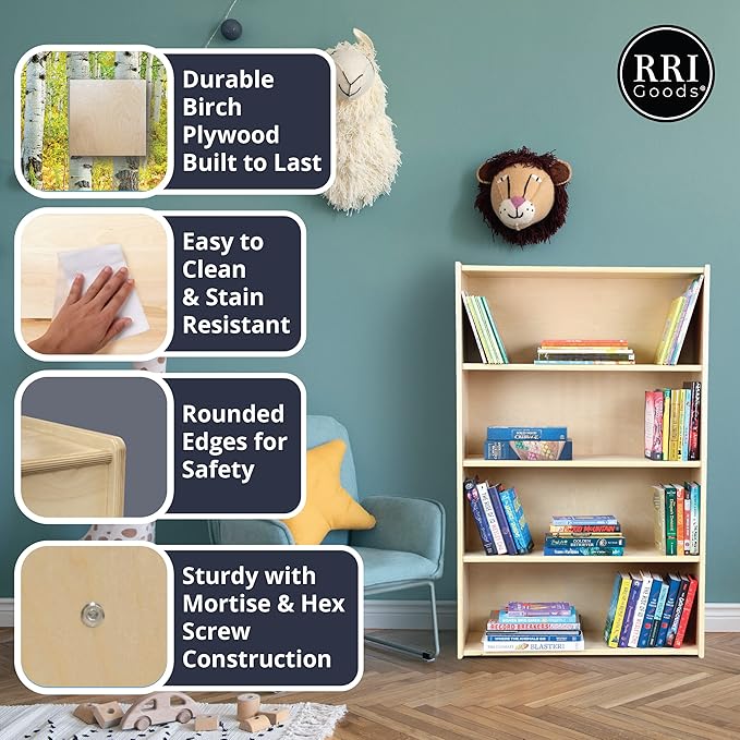 3-Shelf Bookcase, Montessori Bookshelf and Storage Unit in Birch Plywood, Arts & Crafts Supplies Organizer for Toddlers (36")