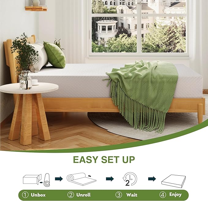 EGOHOME King Size Memory Foam Mattress, 12 Inch Bed Mattress in a Box with Cooling Green Tea Gel, Relieve Pressure with Medium Support, CertiPUR-US Certified, 80''L x 76''W, White