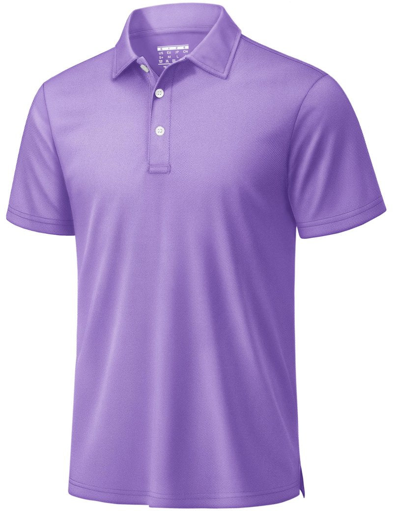 TACVASEN Mens Golf Shirt Dry Fit Mens Polo Shirts Short Sleeve Performance Golf Polos for Men with Collar Work Shirts Light Purple, L