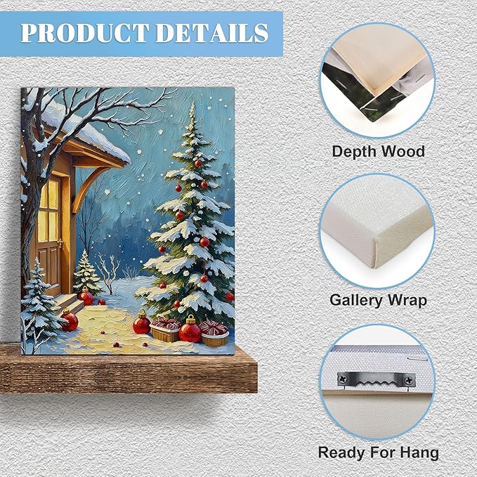 Framed Christmas Pictures Wall Decor,Vintage Pine Tree Prints,Winter Christmas Canvas Wall Art Decoration for Bedroom Bathroom Living Room Rustic Xmas Holiday Gifts (Christmas Tree 21, 16'' X 20'')